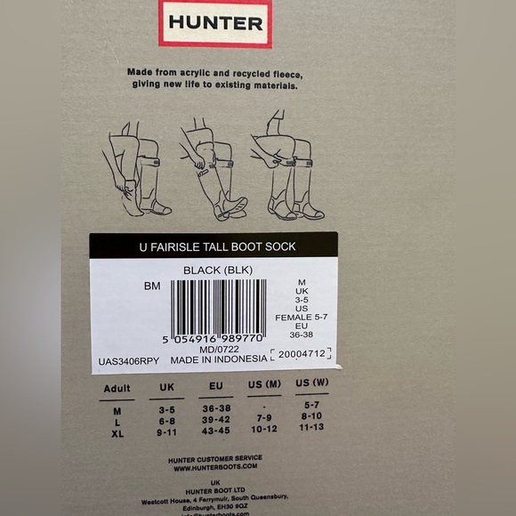 NEW $60 Hunter FAIRISLE FOR HUNTER ORIGINAL
TALL BOOTS size M - Picture 12 of 12